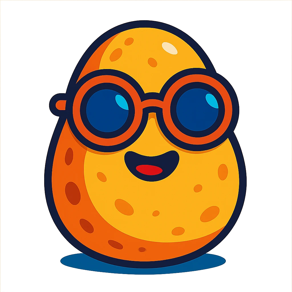 potato with round sunglasses, vibrant cartoon style emoji
