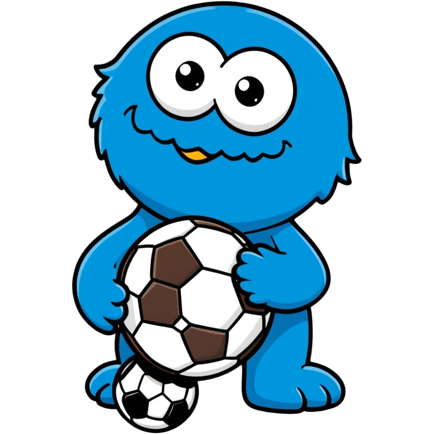 Cookie Monster with soccer ball emoji