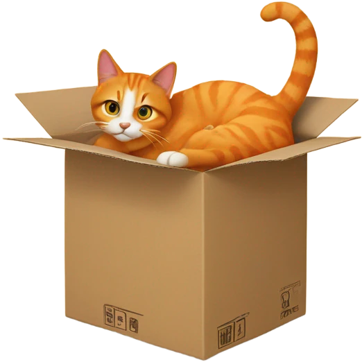 Orange cat sitting on a cardboard box  emoji