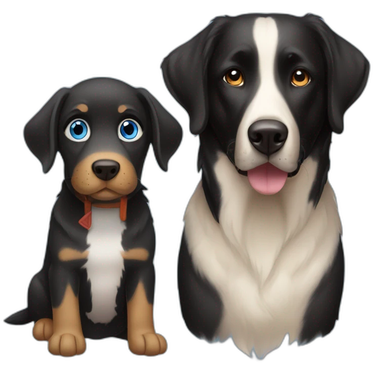black labrador with a berger australien with blue eyes emoji