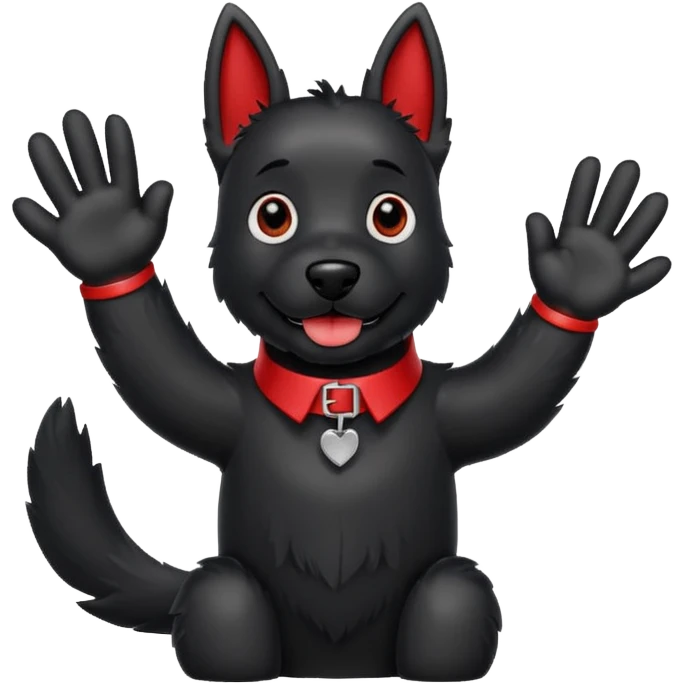 Black Scottie dog with red collar waving goodbye emoji