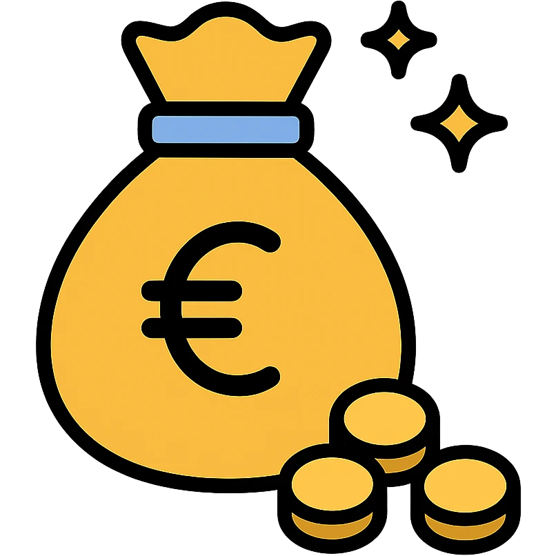 money bag with euro symbol, slight glow, coins spilling out emoji