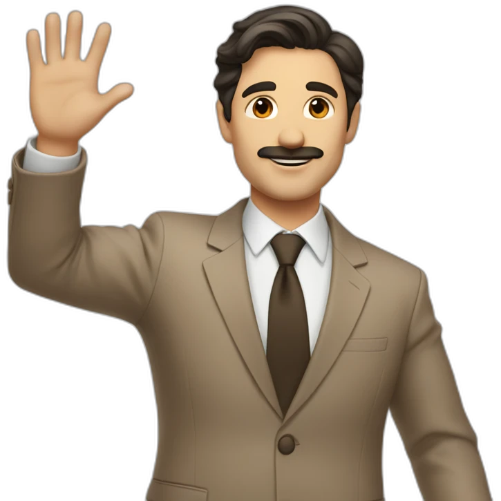 Man with light brown suit, dark hair and small mustache. He waving for a cab emoji