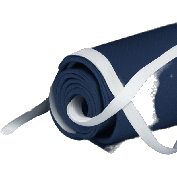 Rolled Navy blue yoga mat with a white ribbon tied around it emoji