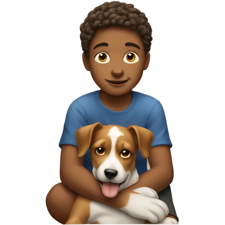 Realistic boy with a dog on its lap emoji
