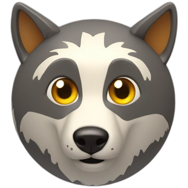 3d sphere with a cartoon Wolf skin texture with big childish eyes emoji
