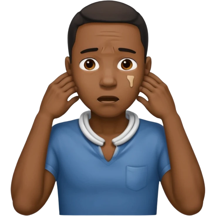 make a photo of a black man who is choking himself with his hands but his hands are on his neck emoji