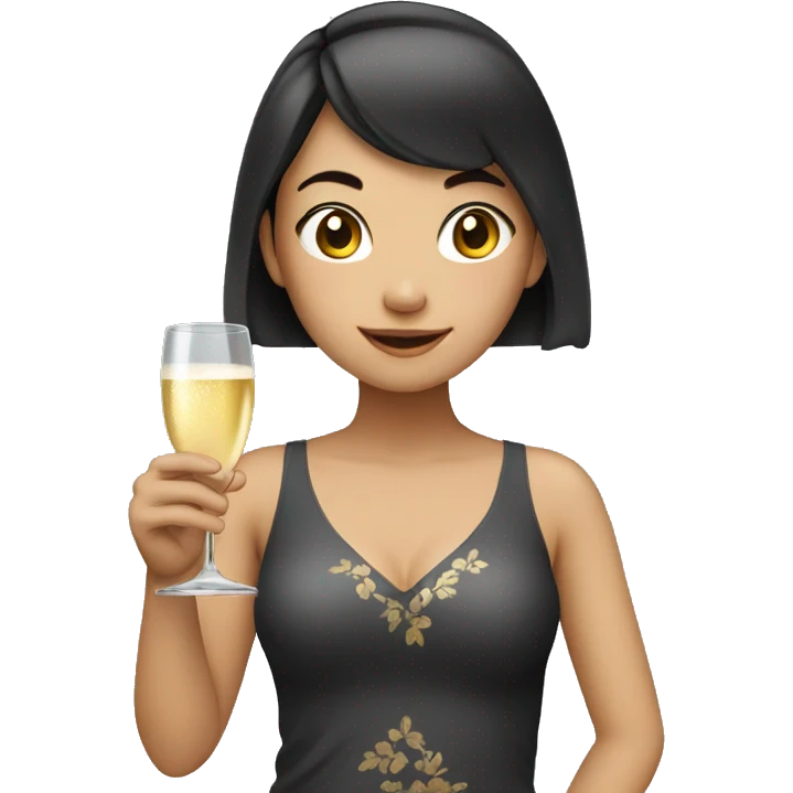 Asian girl holding a champange emoji