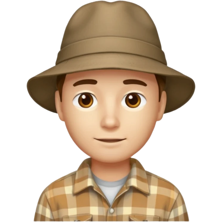 Homem com camisa xadrez manga longa e chapéu emoji