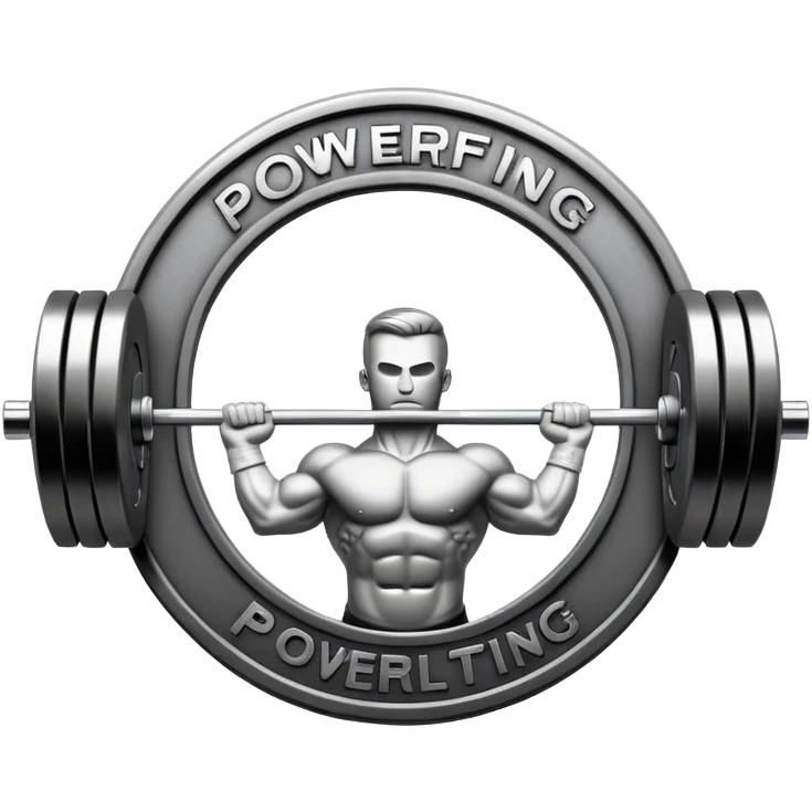 Iconic emblem of powerlifting, featuring a heavy barbell with weights on each side. The barbell is positioned in a dynamic way, emphasizing the power and intensity of the sport. The emblem is bold and sleek, conveying the essence of professional powerlifting.  emoji