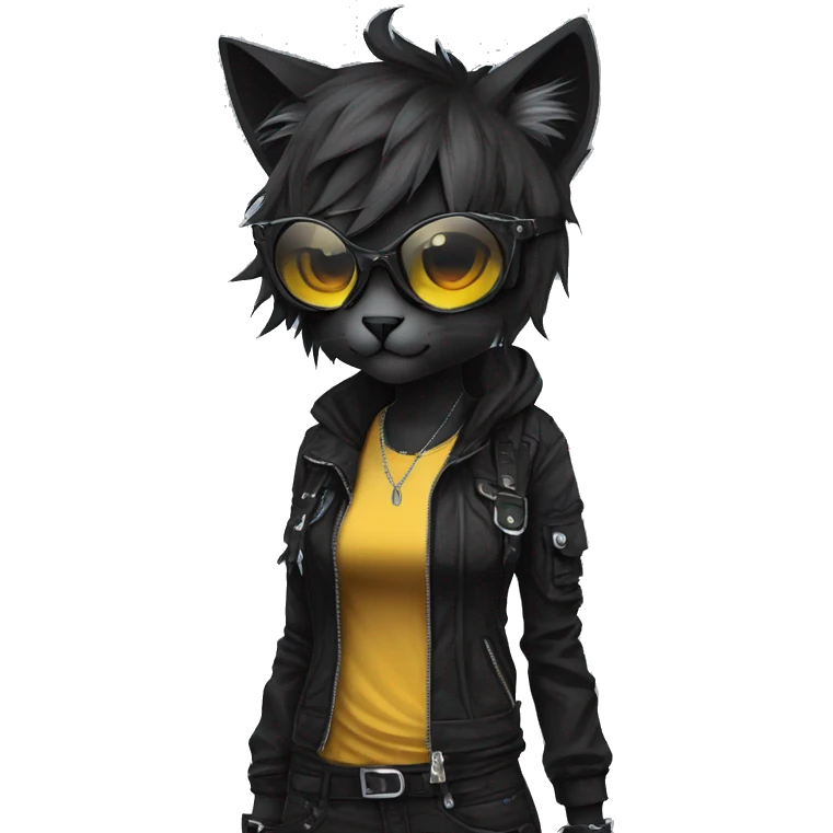 Edgy Beautiful Anthro cool dark cat-fursona punk techwear emoji