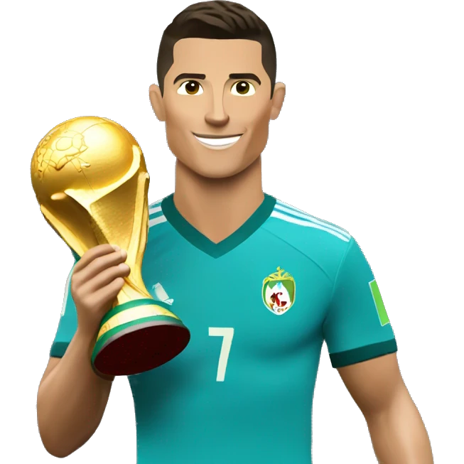 Cristiano Ronaldo holding the World Cup trophy emoji