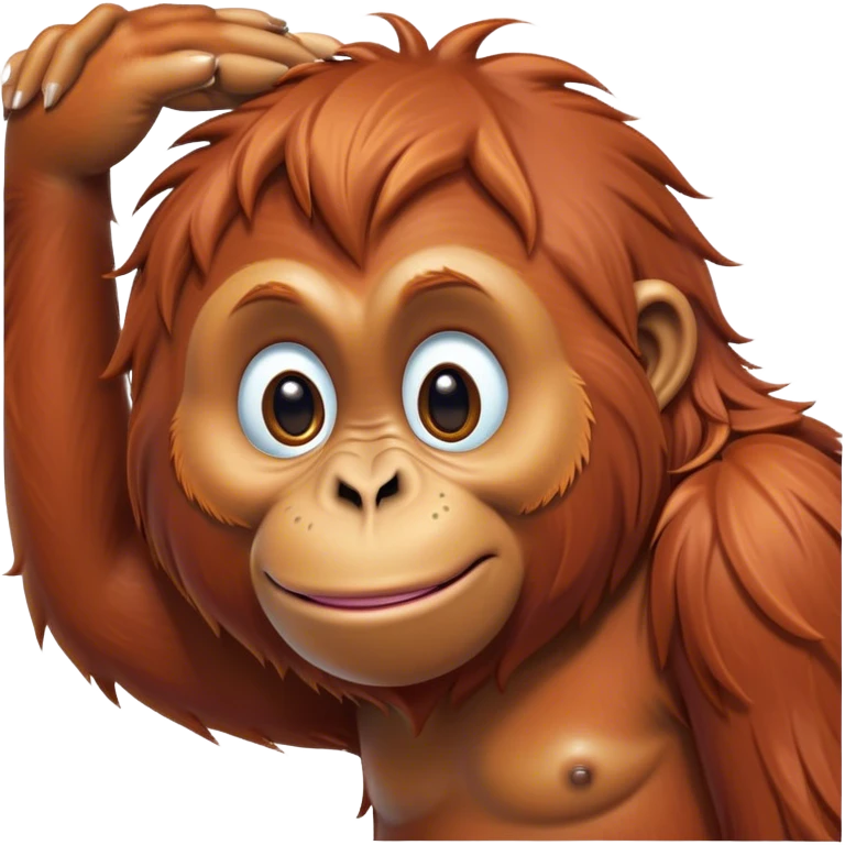 Cinematic Cute Orangutan Portrait Emoji, Head tilted playfully and inquisitively, with a gentle, expressive face accented by soft, flowing fur and round, sparkling eyes brimming with warmth, Simplified yet irresistibly adorable features, highly detailed, glowing with a warm, friendly glow, high shine, affectionate and lively, stylized with a touch of jungle whimsy, bright and endearing, soft glowing outline, capturing the essence of a mischievous yet loving orangutan that seems as if it could swing out of the screen into your arms! emoji