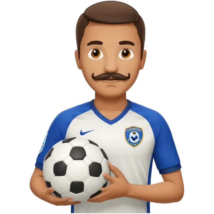 man soccer player with mustache holding soccer ball emoji