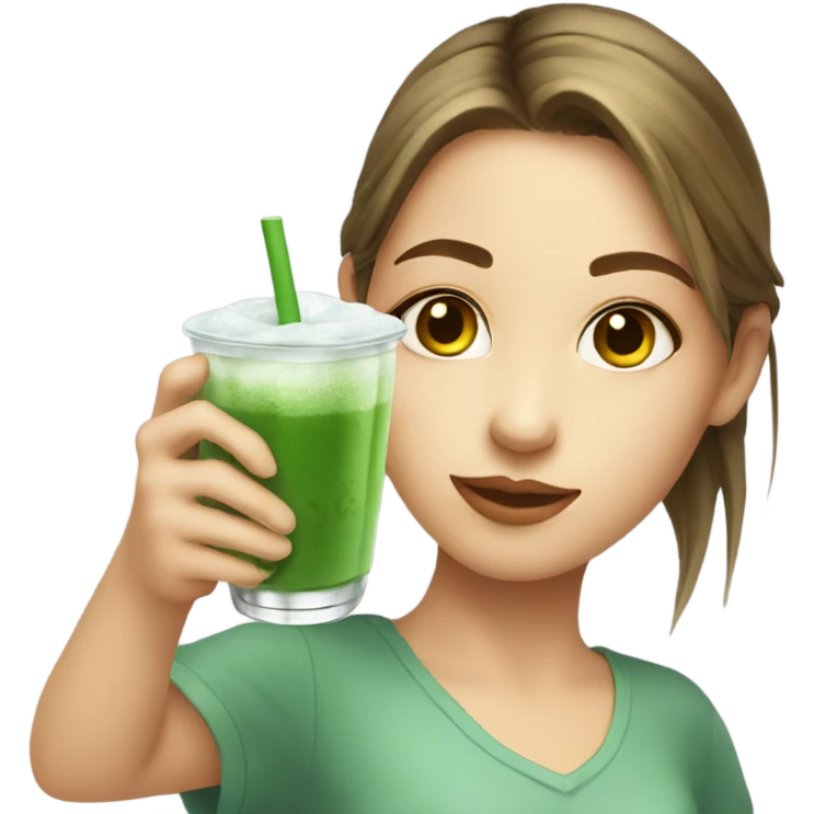 Pretty girl holding a glass cup of iced matcha  emoji