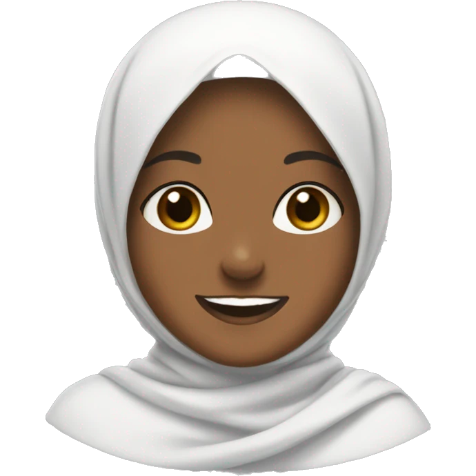 A brown-skinned girl wearing a white hijab smiles emoji