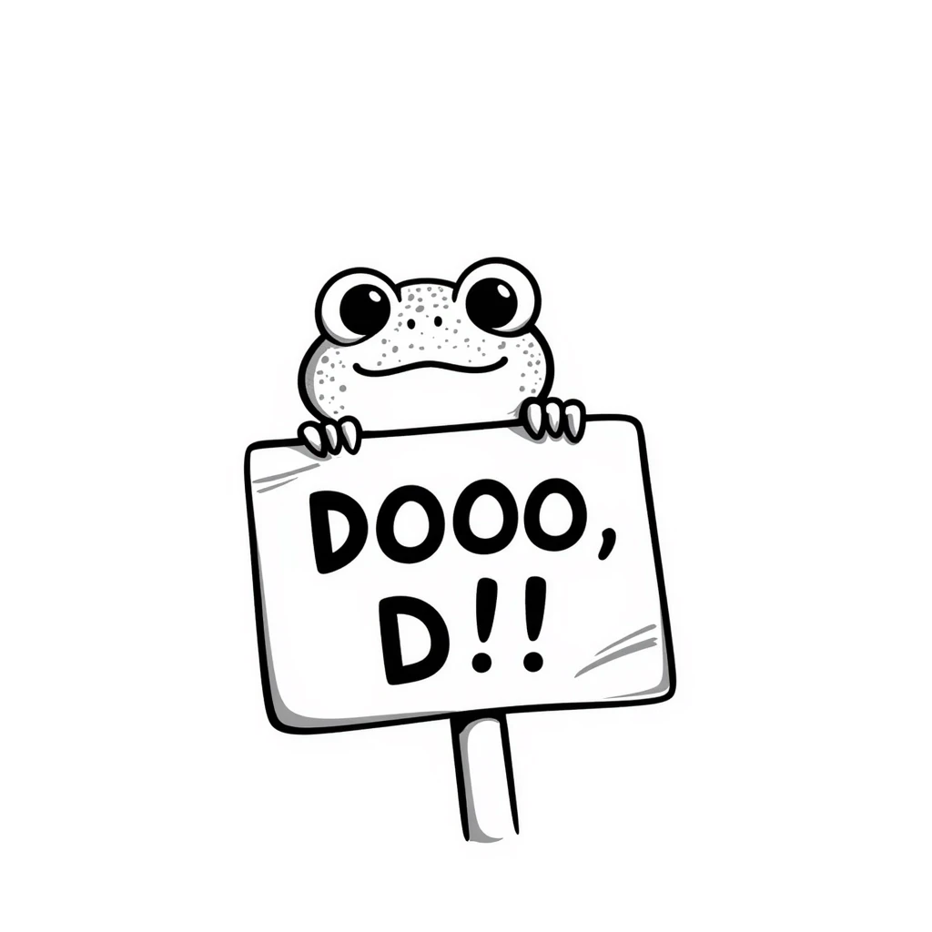 hand drawn Bufo frog holding a sign emoji