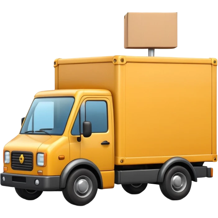 3D Apple-style emoji of a small delivery truck with a box container, simple wheels, and a shipping logo. Rounded, glossy, smooth, soft shadows, white background.



 emoji