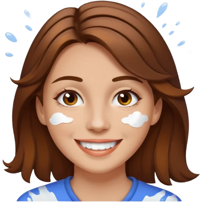 Brown hair woman, splashed white on face emoji