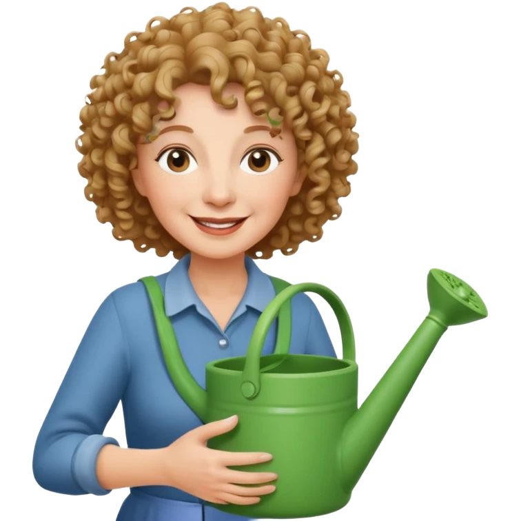 Older female florist – curly hair, hold garden watering pot emoji