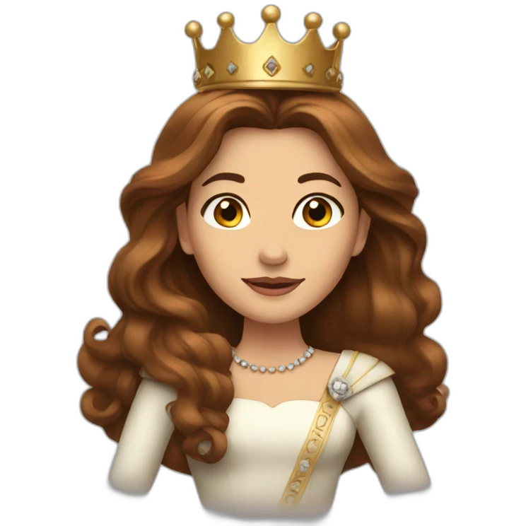 Queen with long brown Hair and crown emoji