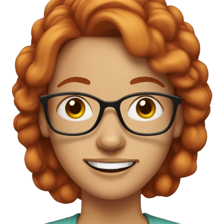 woman in her fifties with red hair tied with a clip and eyeglasses emoji