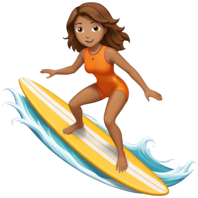 Woman with brown hair surfing wave in 3d emoji
