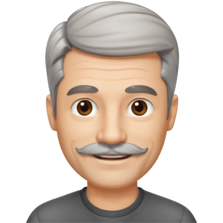 50 yr old man salt and pepper hair, side swept part, short beard and moustach emoji