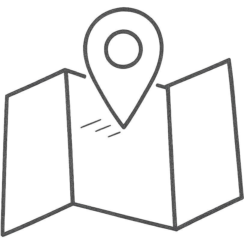 hand drawn outlined map with a pin icon emoji