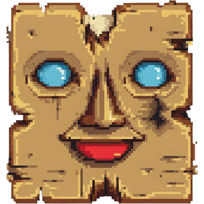 piece of wood with a face, simple and retro emoji