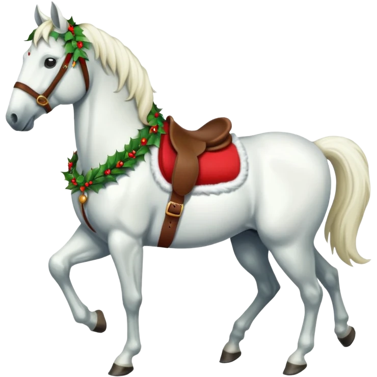Christmas white horse with red saddle a full-length  emoji