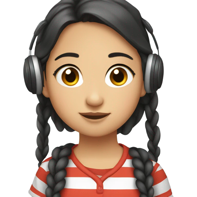 kyrgyz girl programmer with strippled shirt sitting with ear buds emoji