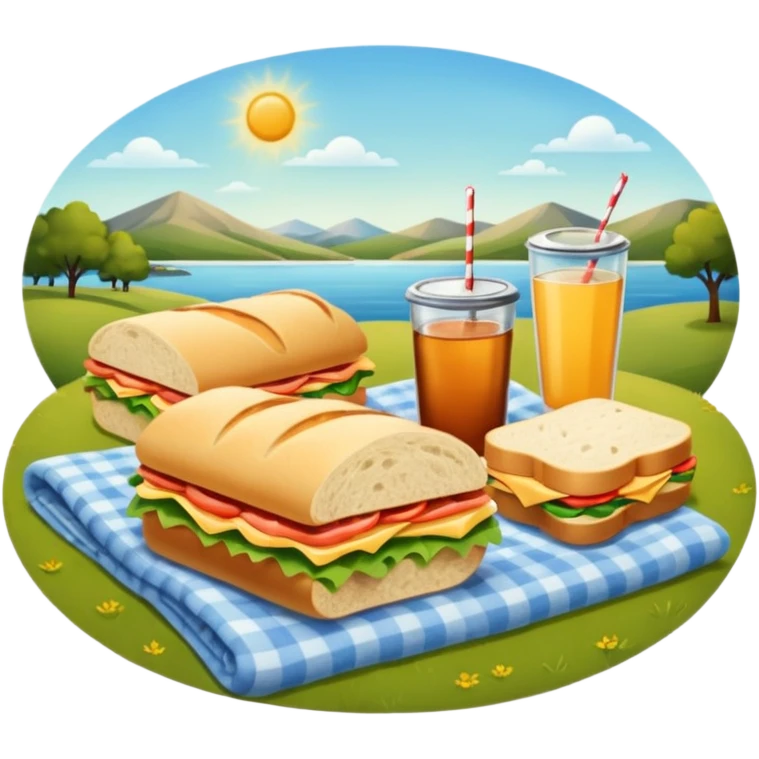 picnic with sandwiches, drinks emoji