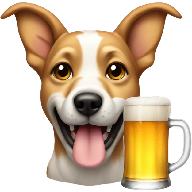 Dog with pointy ears drinking beer emoji
