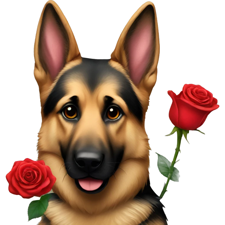 German Shepard with red rose emoji