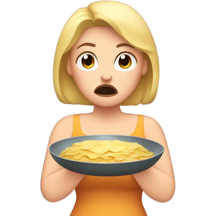 overweight blondie woman crying with a plate emoji