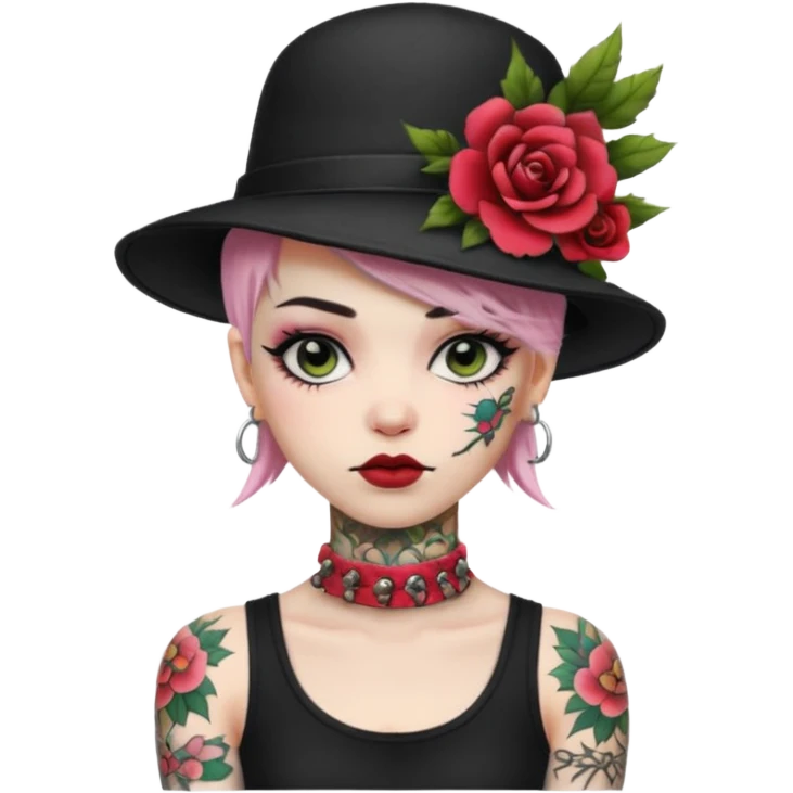 Punk woman with hat and floral arm tattoo emoji