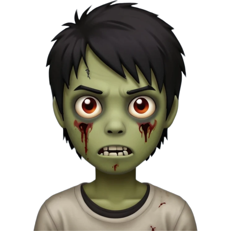Boy, zombie, black hair, medium long, emo, shaggy, dark, spooky, creepy expression emoji emoji