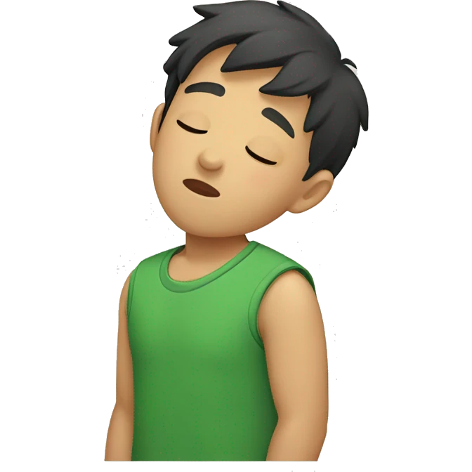asian boy wearing green sleeveless t-shirt, sleeping emoji