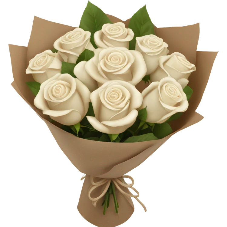 7 white roses small bouquet in brown paper emoji