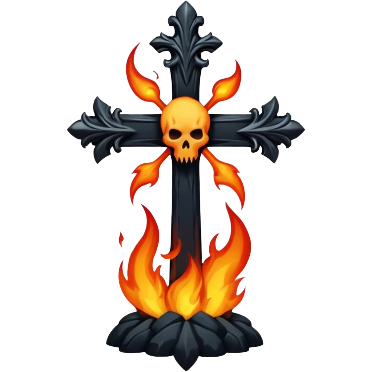 goth cross with a dark flame emoji
