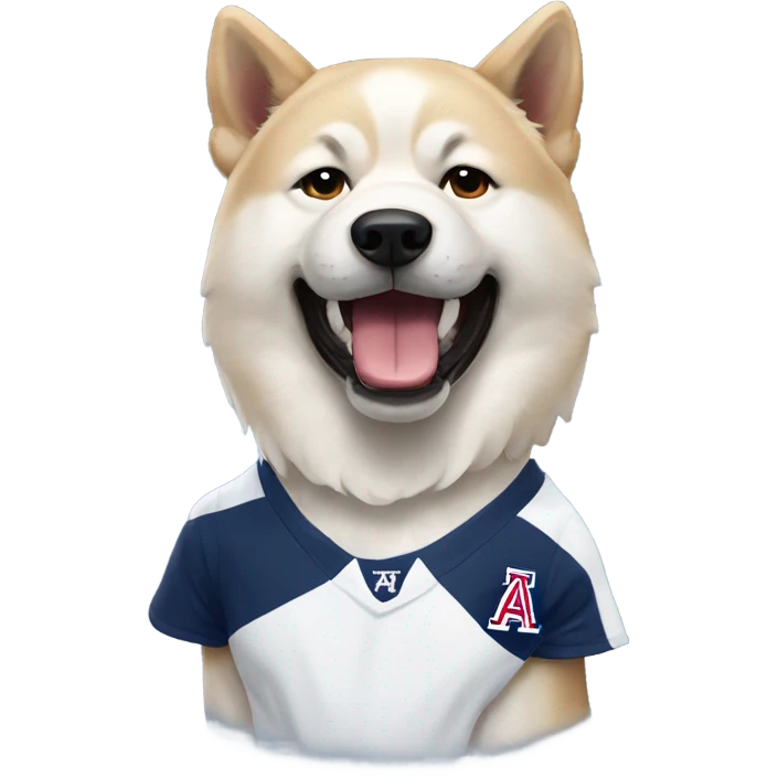 White Akita inu wearing a university of Arizona t shirt emoji