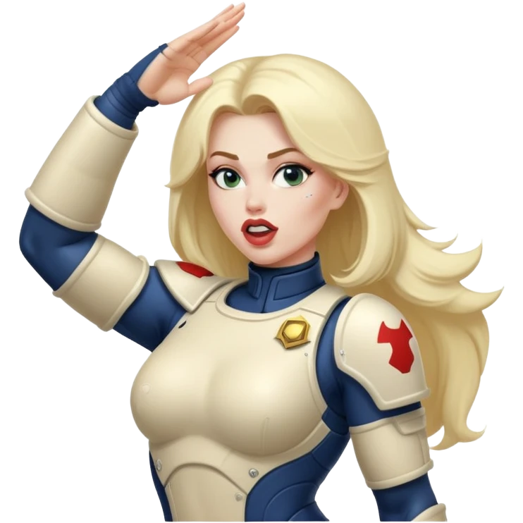 woman space marine in bodysuit salutes tongue out emoji