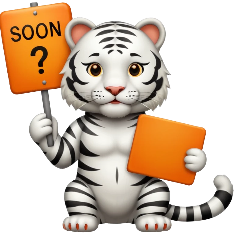 White Tiger. He is holding a sign with SOON - written on it. emoji