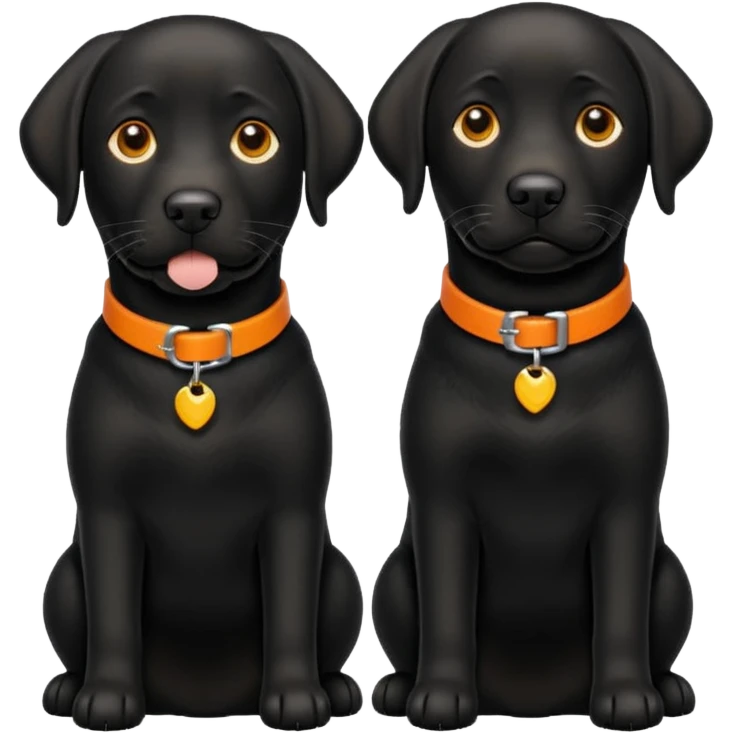 2 black labradors, yellow collar and orange collar emoji