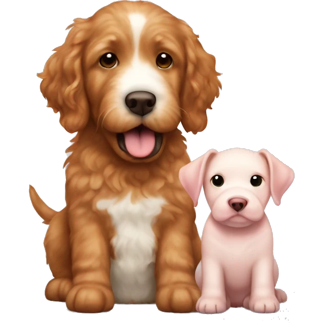 A red golden doodle, white Labrador and a brown white piglet emoji