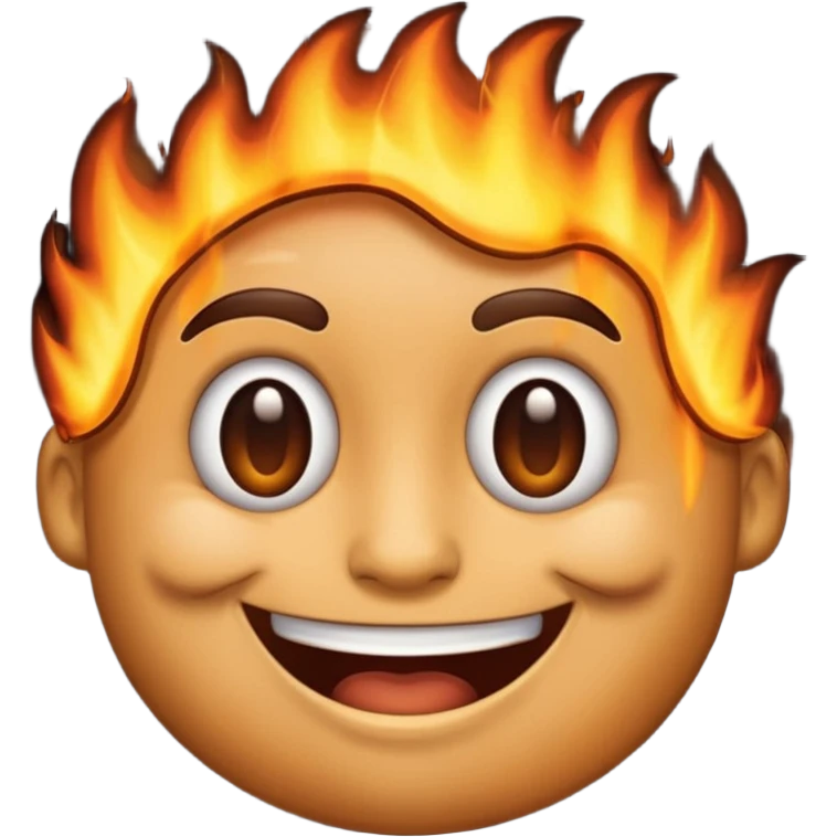 A emoji with half of his face burnt with the emoji having a big grin emoji