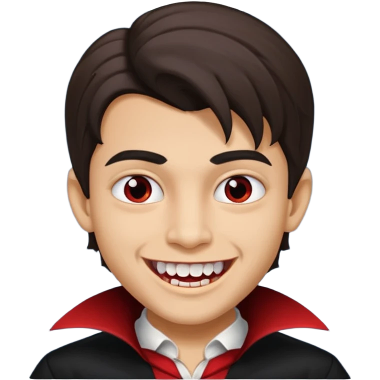 hispanic boy, medium length hair, vampire teeth emoji