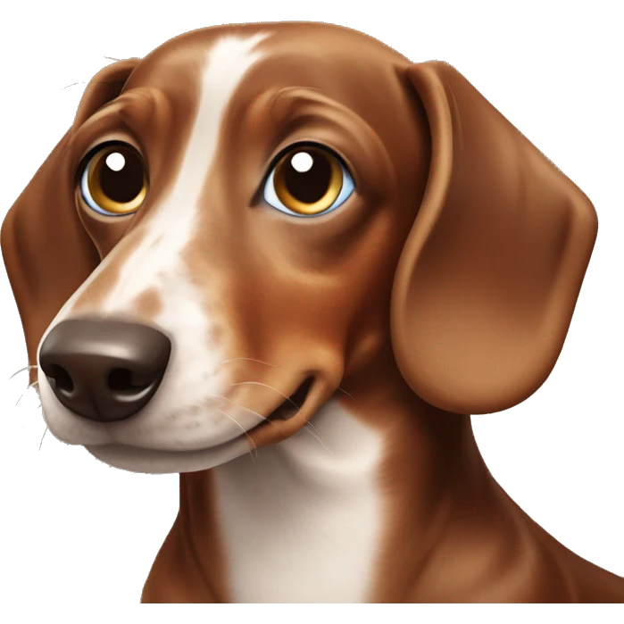 brown dachshund with white spots and blue eyes emoji