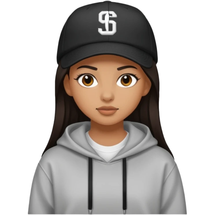 A girl with streatwear style and straight dark hair with tan skin emoji